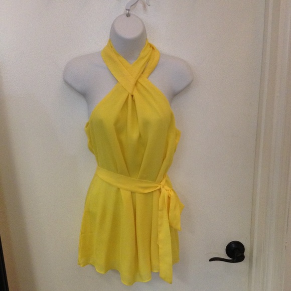 New Yellow Criss Cross Wrap Around Top - Picture 1 of 1
